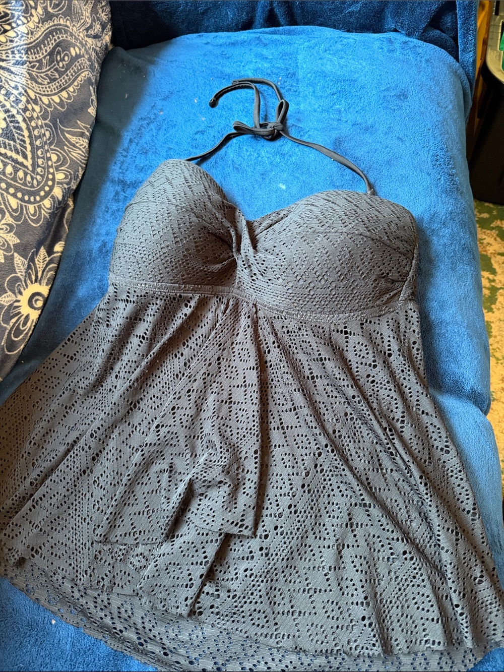 Merona Black Crochet Halter Tankini Swim Top